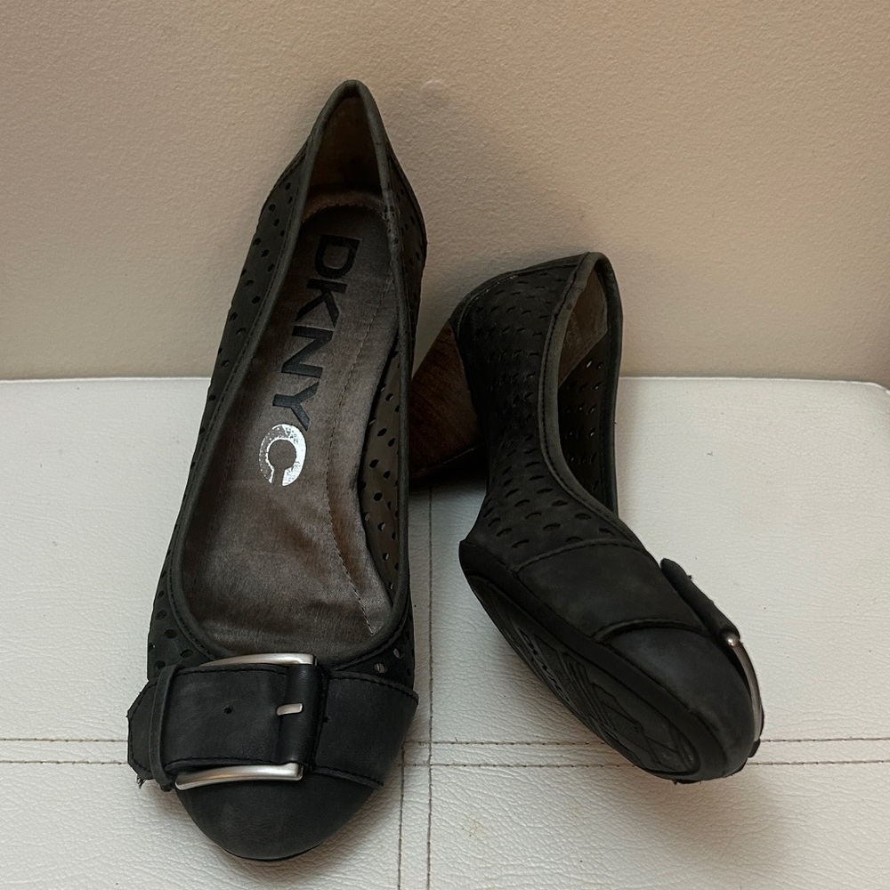 DKNY Black Perforated Flats with Buckle size 6